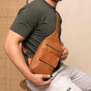 Cognac Leather Sling Bag Turelle, product view 2