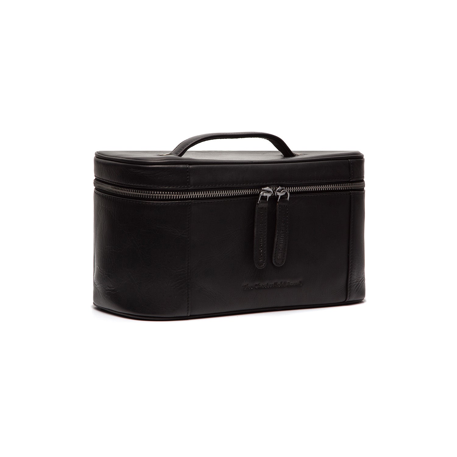Black Leather Toiletry Bag Limone, front view