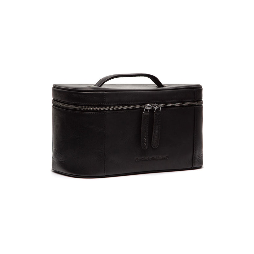 Black Leather Toiletry Bag Limone, front view