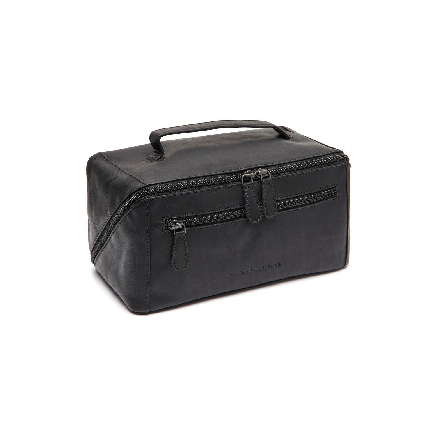 Black Leather Toiletry Bag Trevia, front view