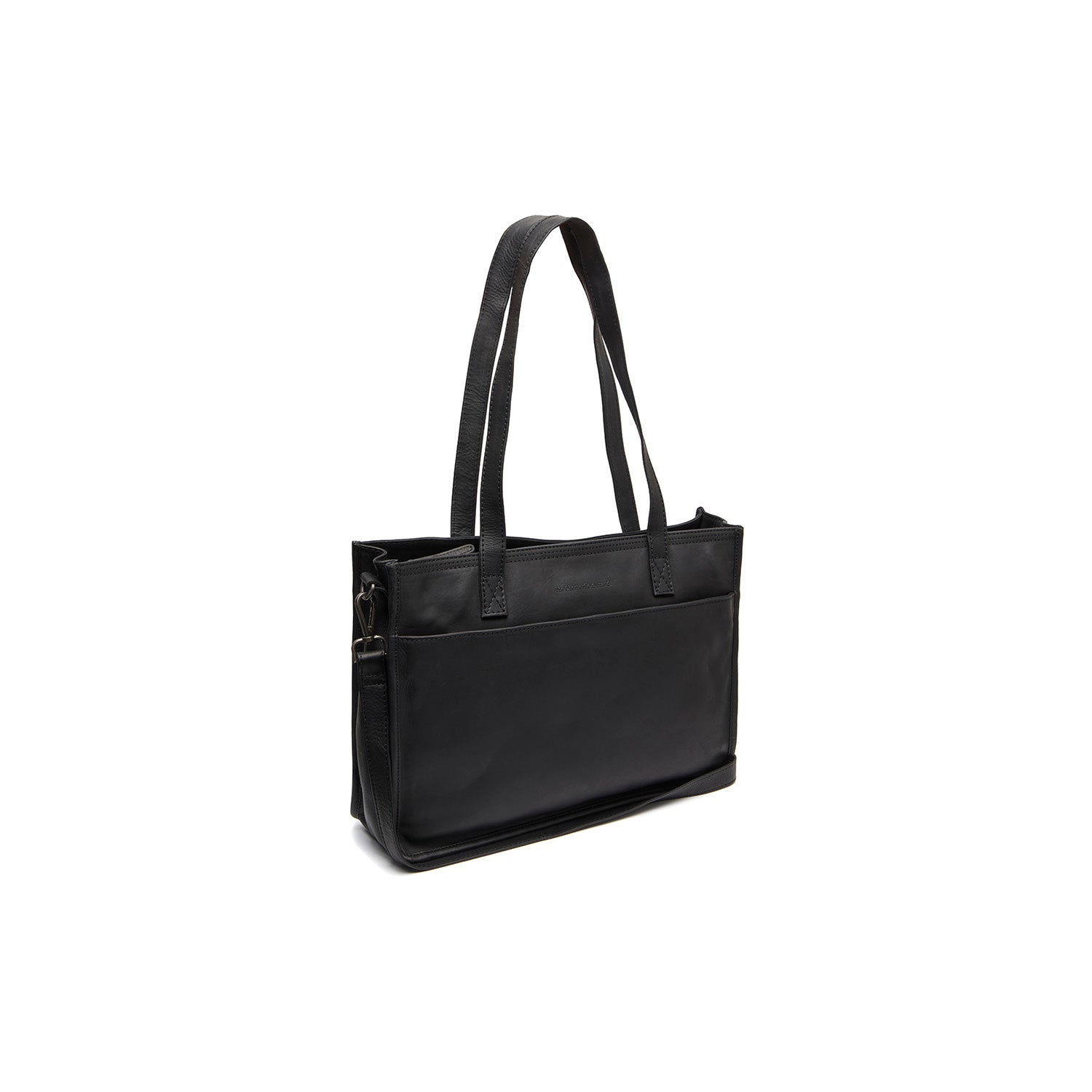 Black Leather Tote Bag Adana, front view