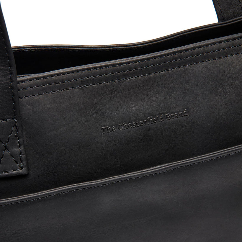 Black Leather Tote Bag Adana, front view