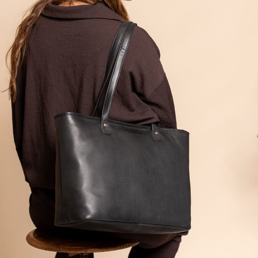 Black Leather Tote Bag Astano, front view