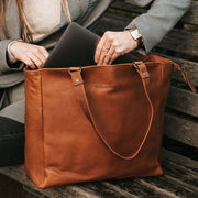 Cognac Leather Tote Bag Berlin, product view 2