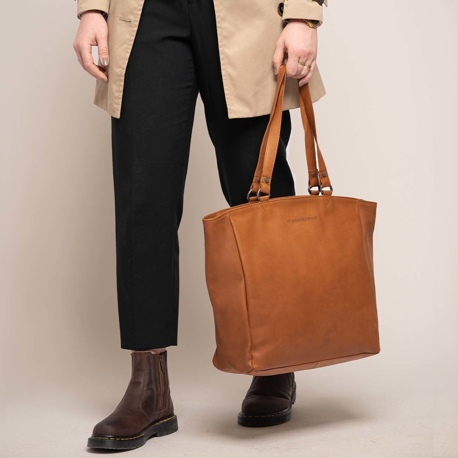 Cognac Leather Tote Bag Berlin, product view 3
