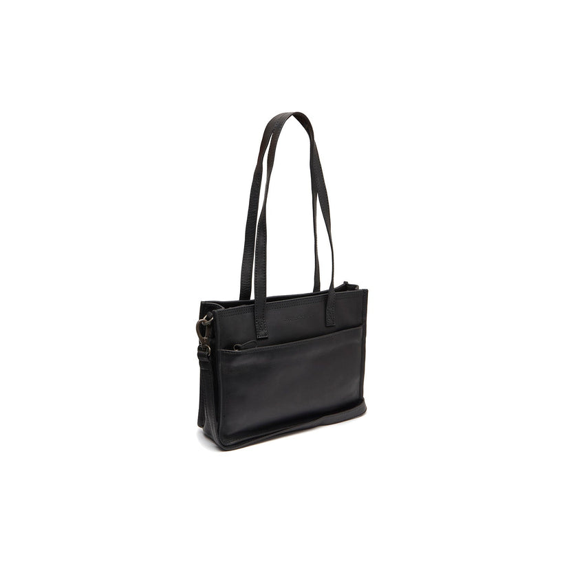 Black Leather Tote Bag Estella, front view