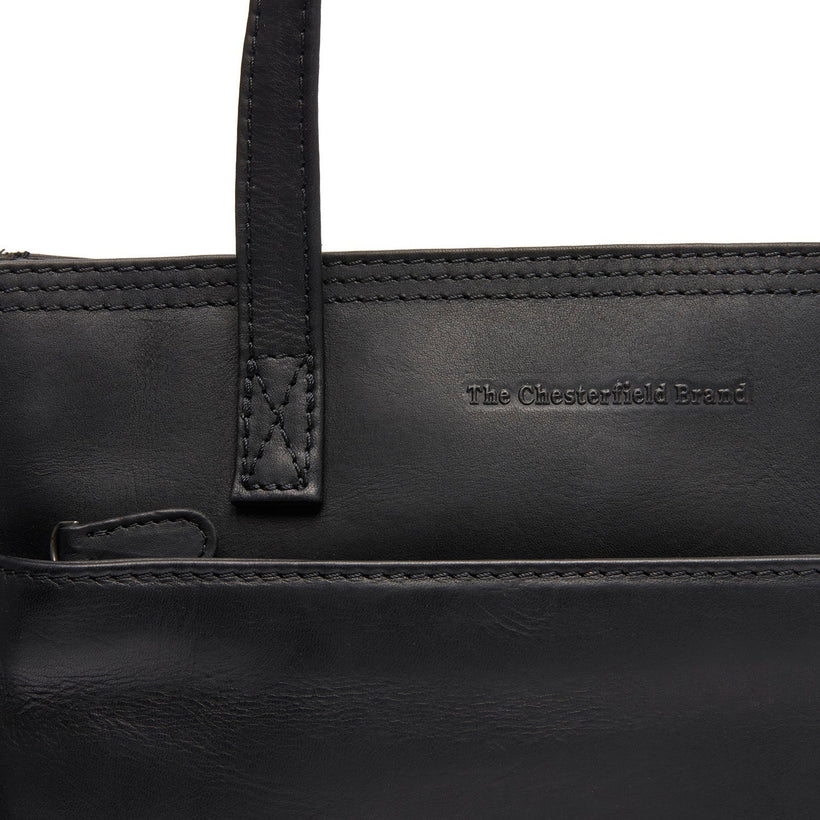 Black Leather Tote Bag Estella, front view