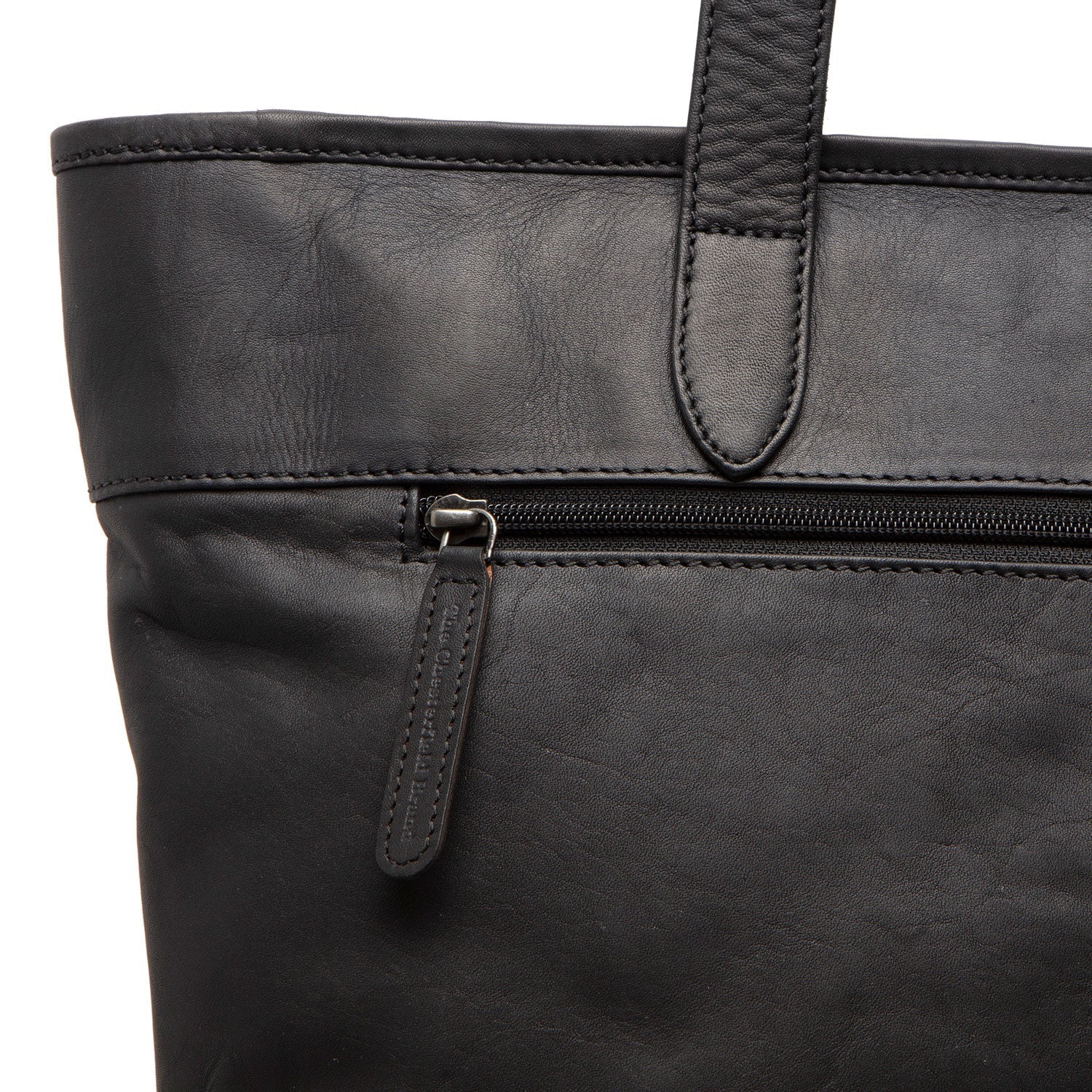 Black Leather Tote Bag Monza, detail view 3