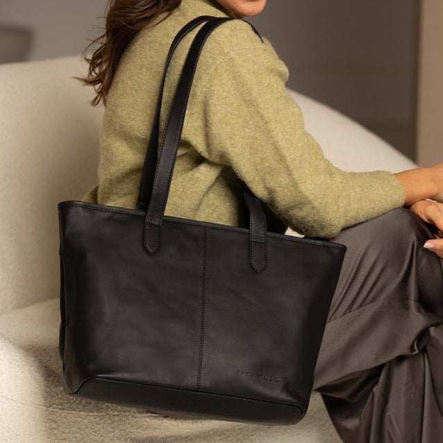 Black Leather Tote Bag Monza, product view 2