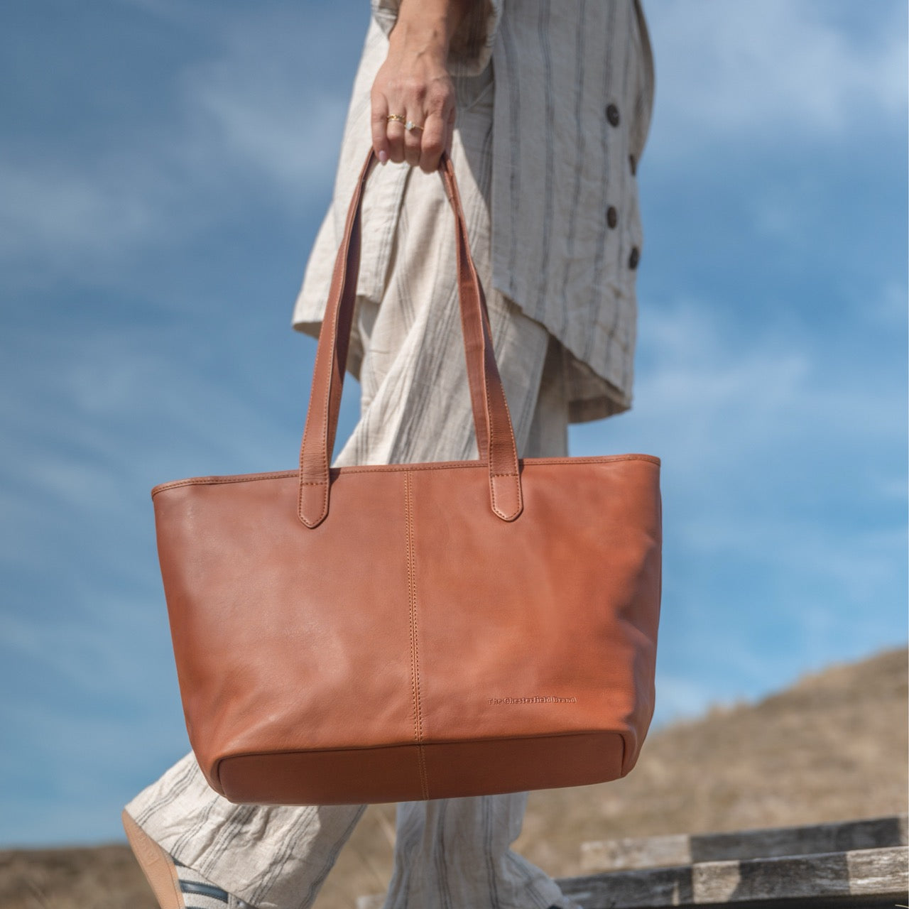 Cognac Leather Tote Bag Monza, product view 2