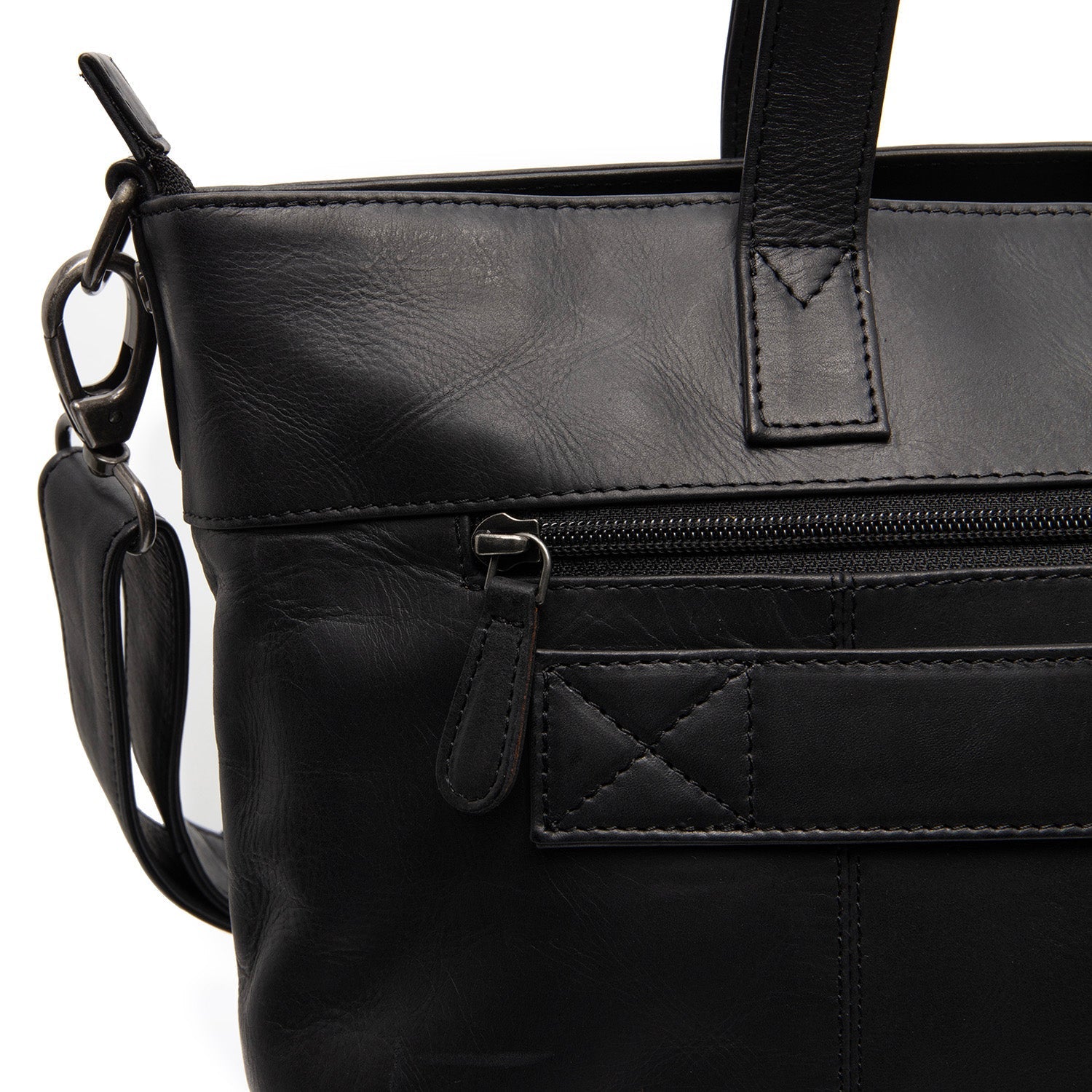Black Leather Tote Bag Osira, detail view 4