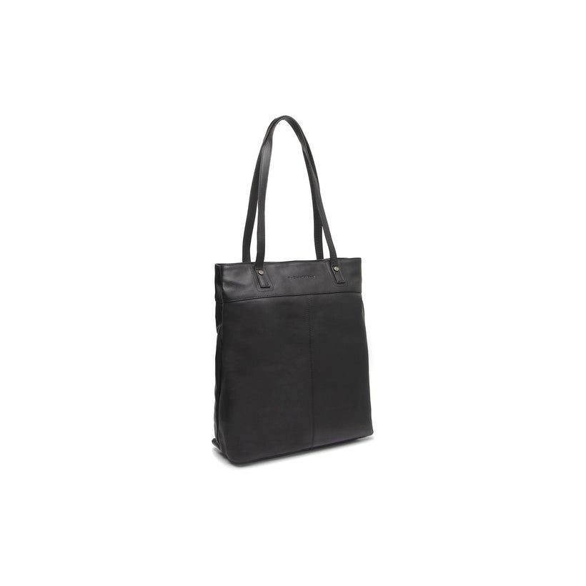 Black Leather Tote Bag Solvia, front view