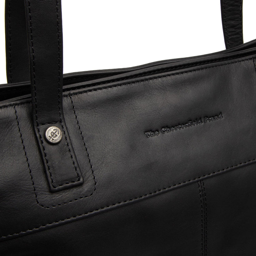 Black Leather Tote Bag Solvia, front view