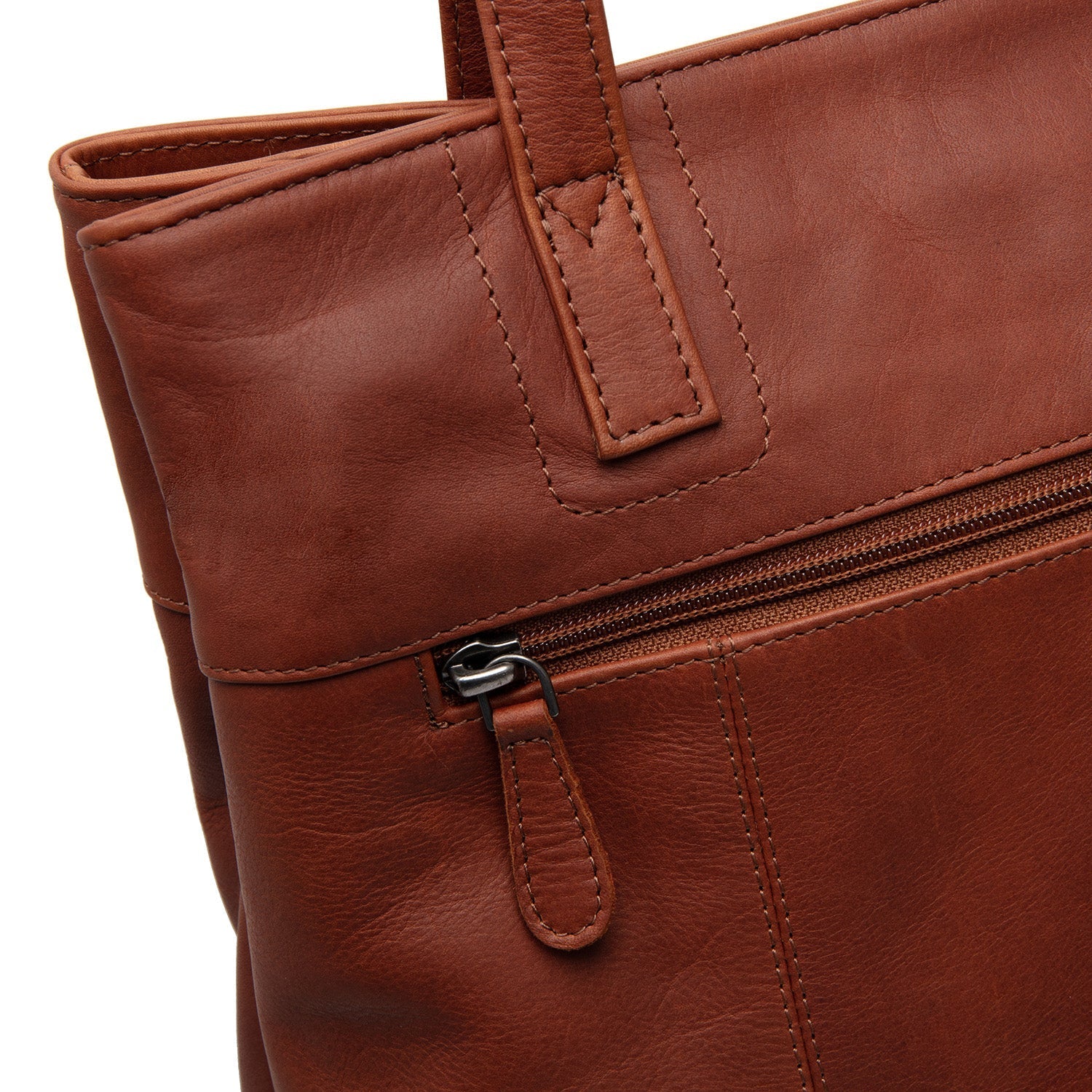 Cognac Leather Tote Bag Solvia, detail view 5