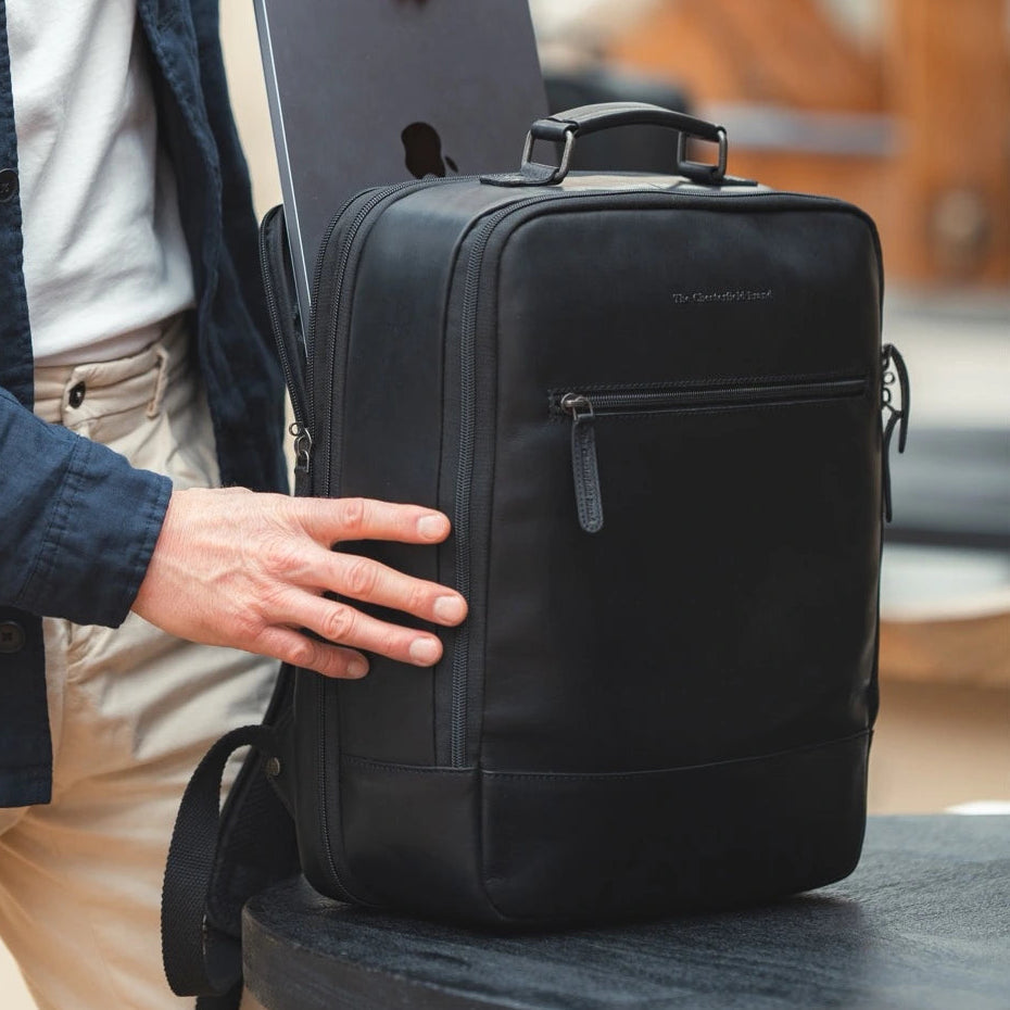 Black Leather Travel Backpack Jamaica, product view 2