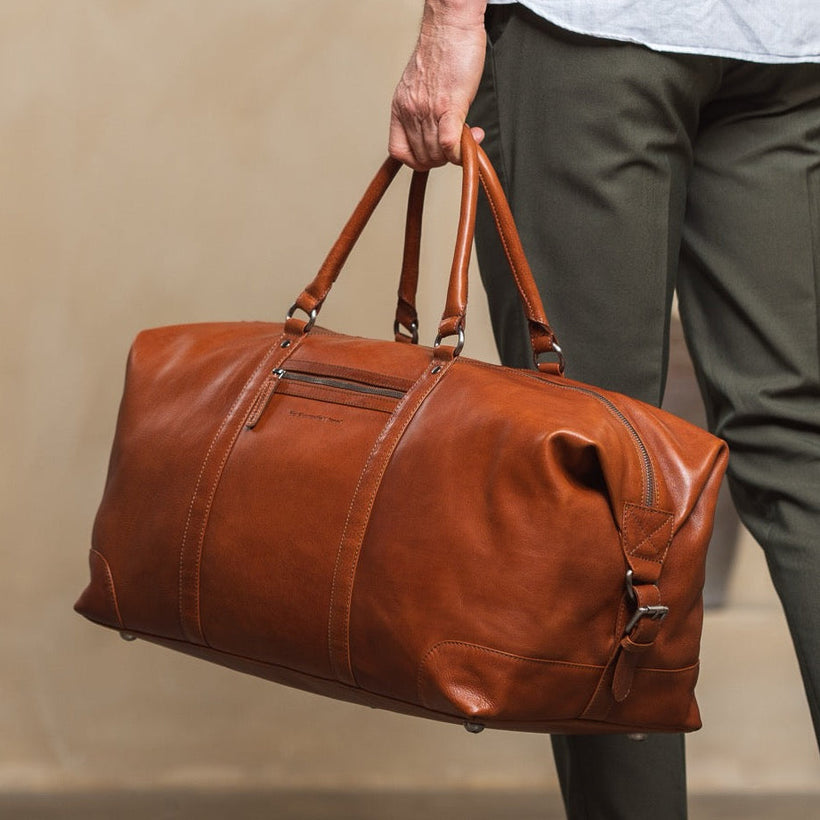 Cognac Leather Weekender Bag Cavoli, front view
