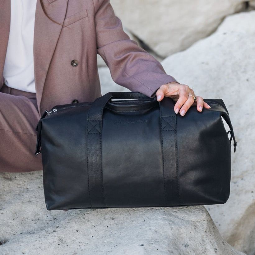 Black Leather Weekender Bag Conor, front view