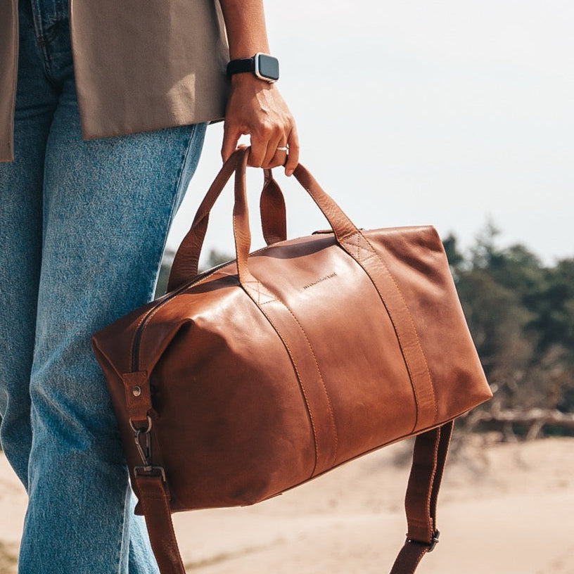 Cognac Leather Weekender Bag Conor, product view 2