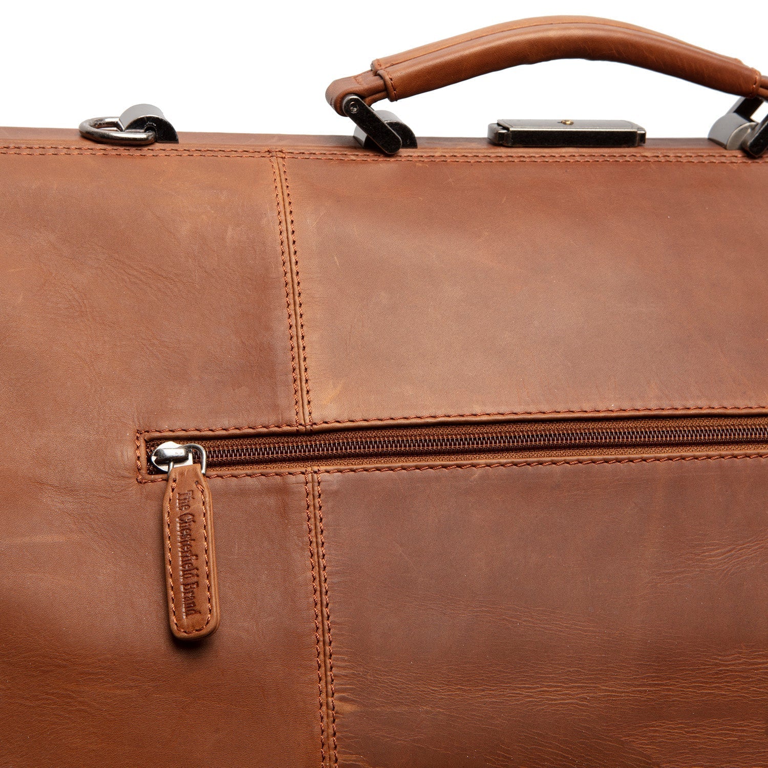Cognac Leather Weekender Bag Corfu, detail view 1