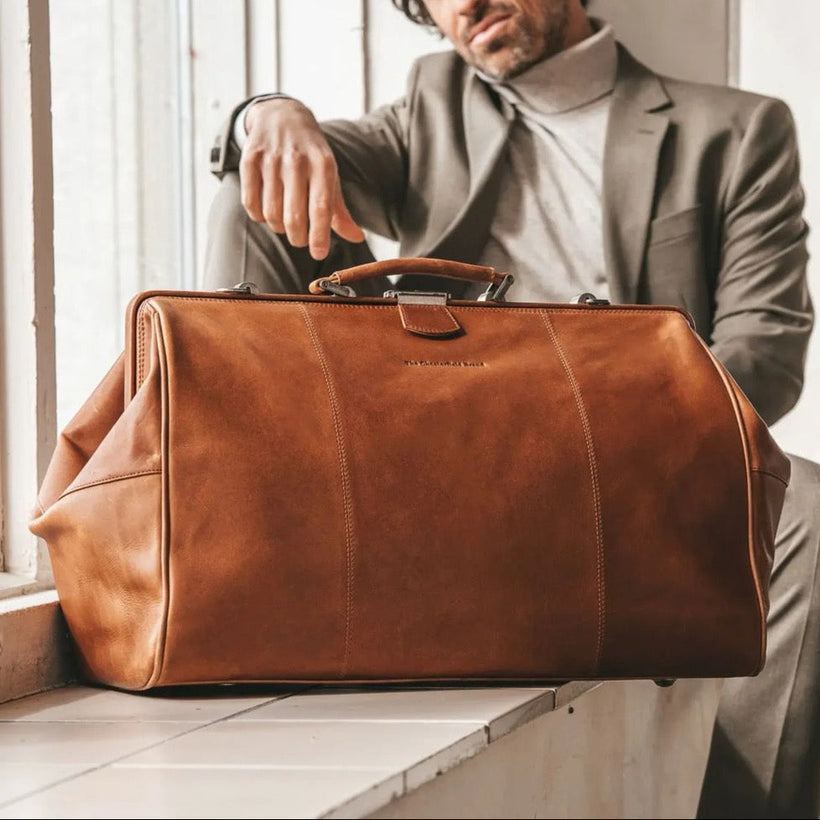 Cognac Leather Weekender Bag Corfu, front view