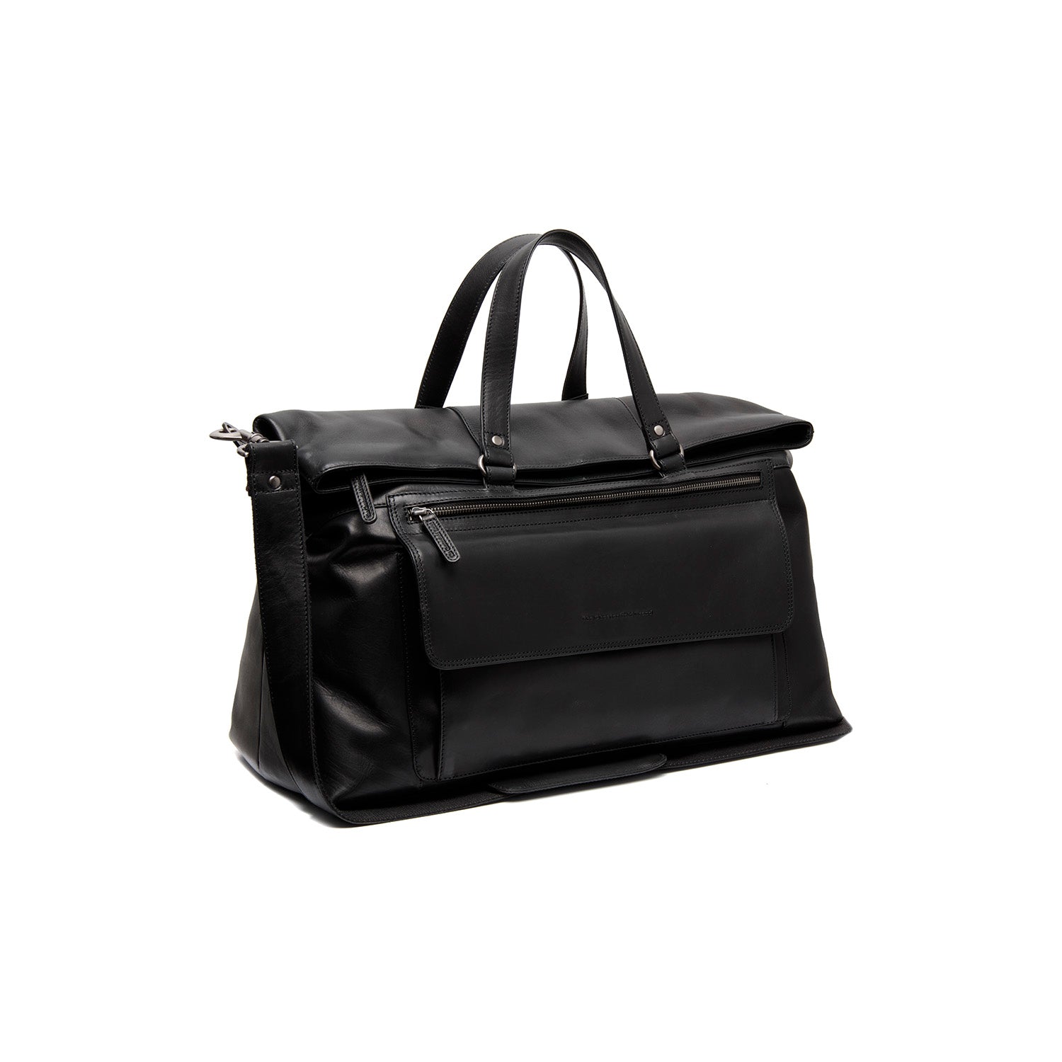 Black Leather Weekender Bag Lazio, front view