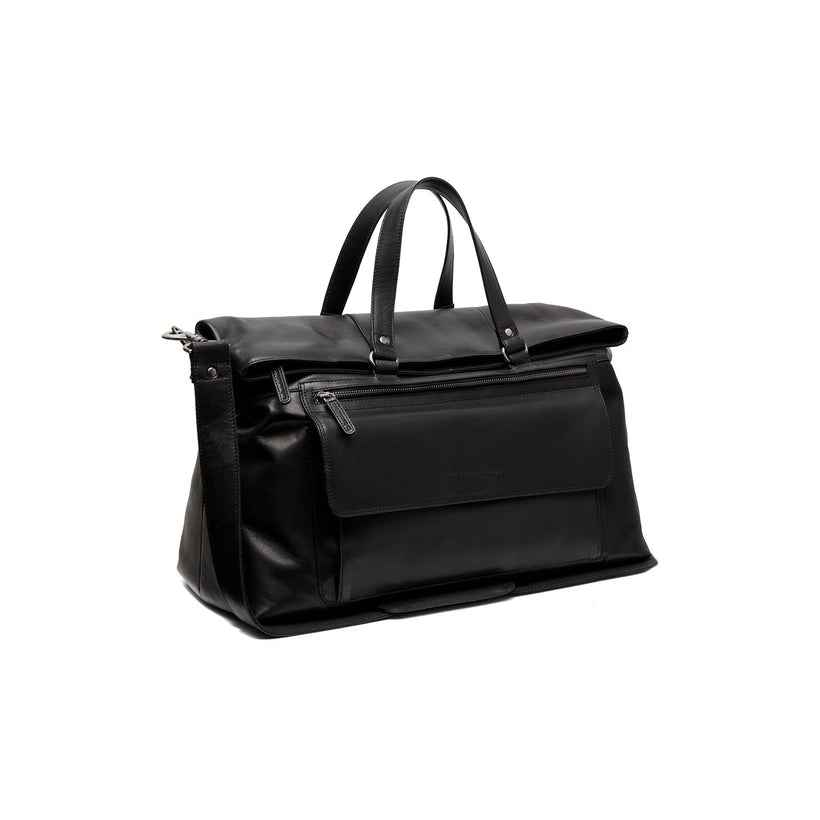 Black Leather Weekender Bag Lazio, front view