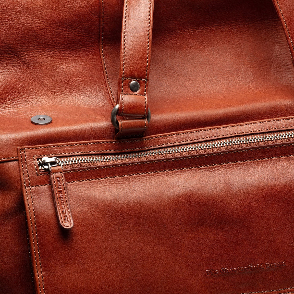 Cognac Leather Weekender Bag Lazio, detail view 4
