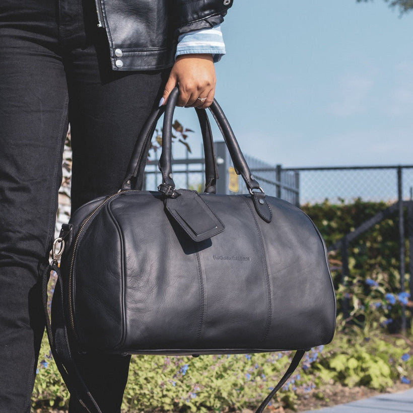 Black Leather Weekender Bag Liam, front view