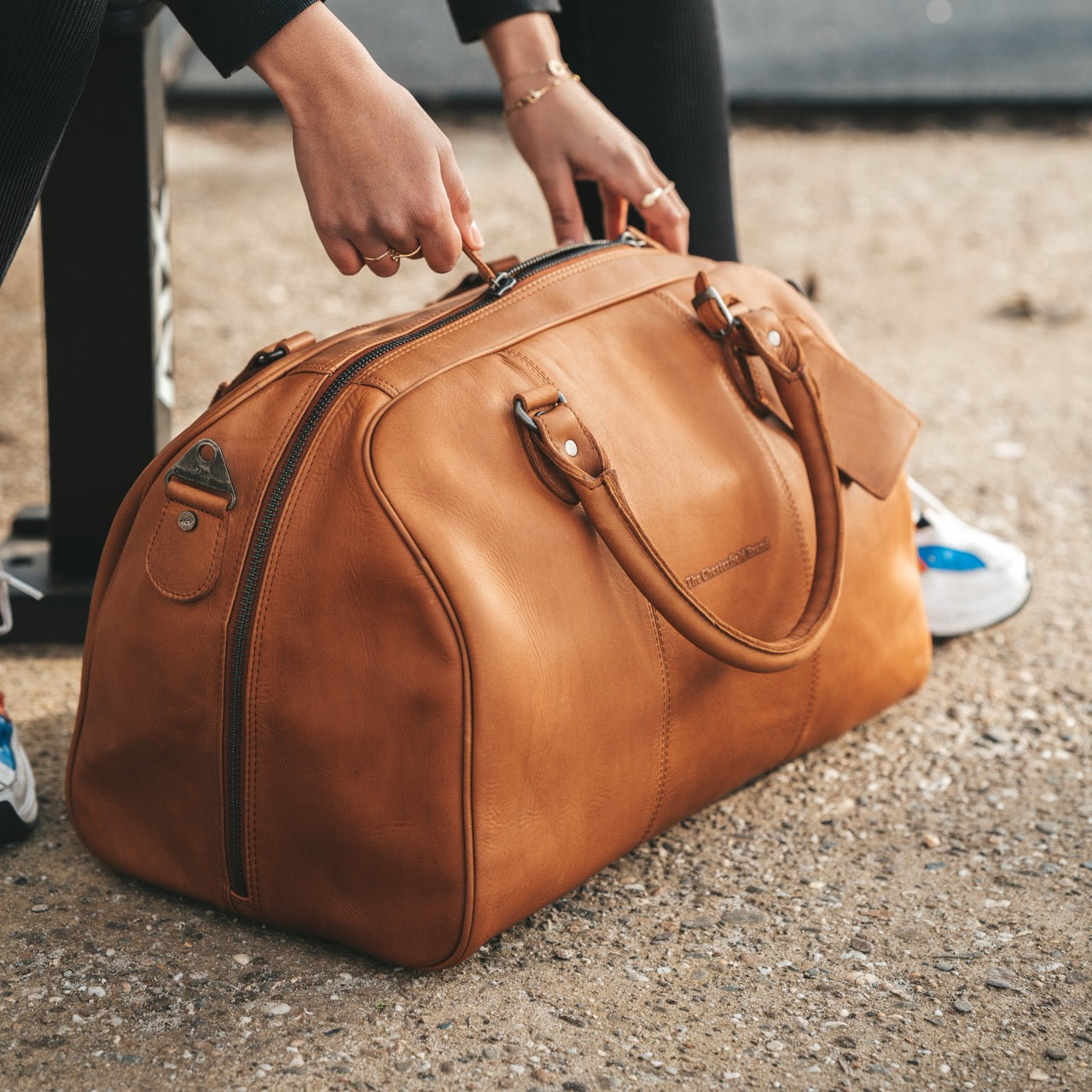 Cognac Leather Weekender Bag Liam, product view 3