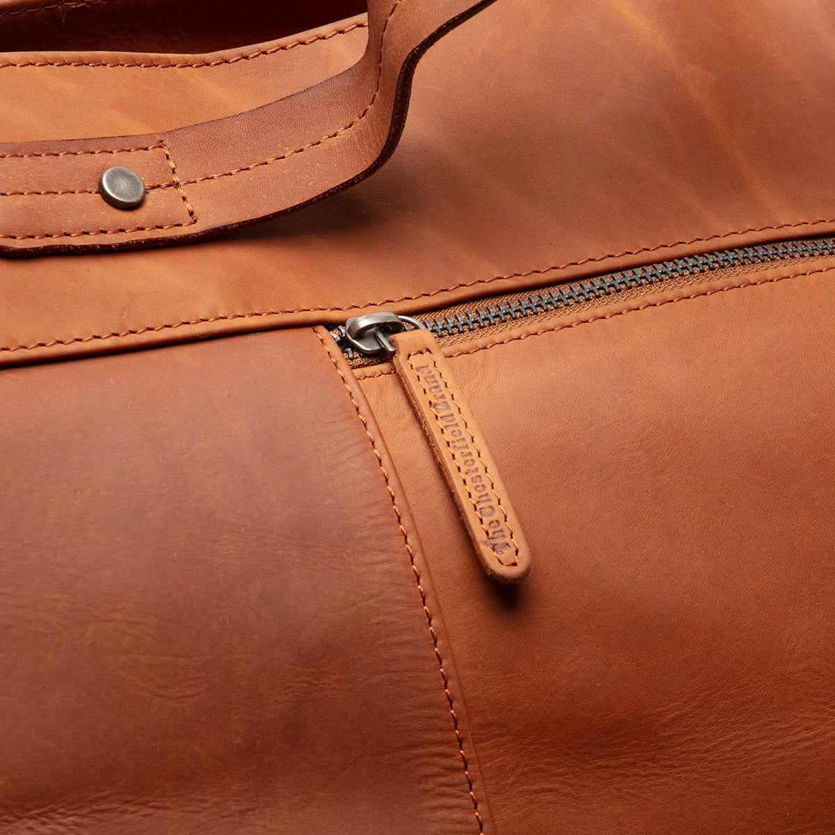 Cognac Leather Weekender Bag Mark, detail view 3