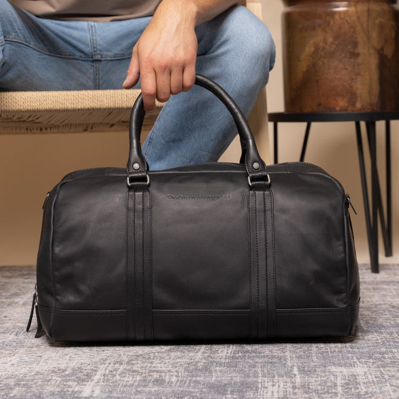 Black Leather Weekender Bag Perth, front view