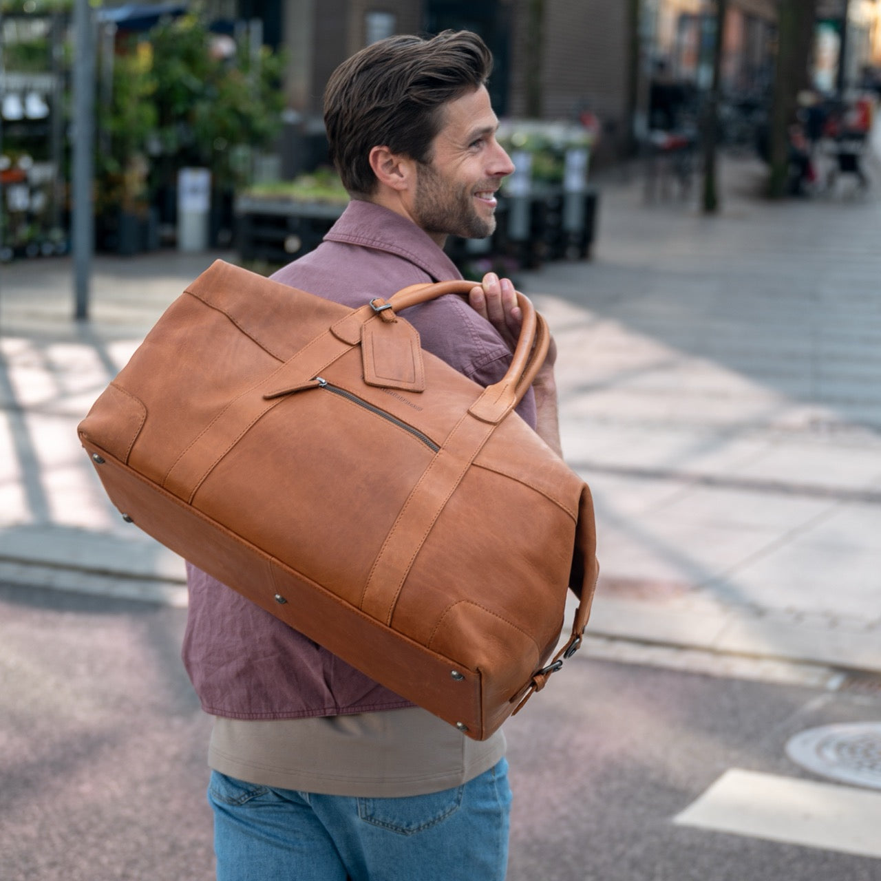 Cognac Leather Weekender Bag Portsmouth II, product view 2