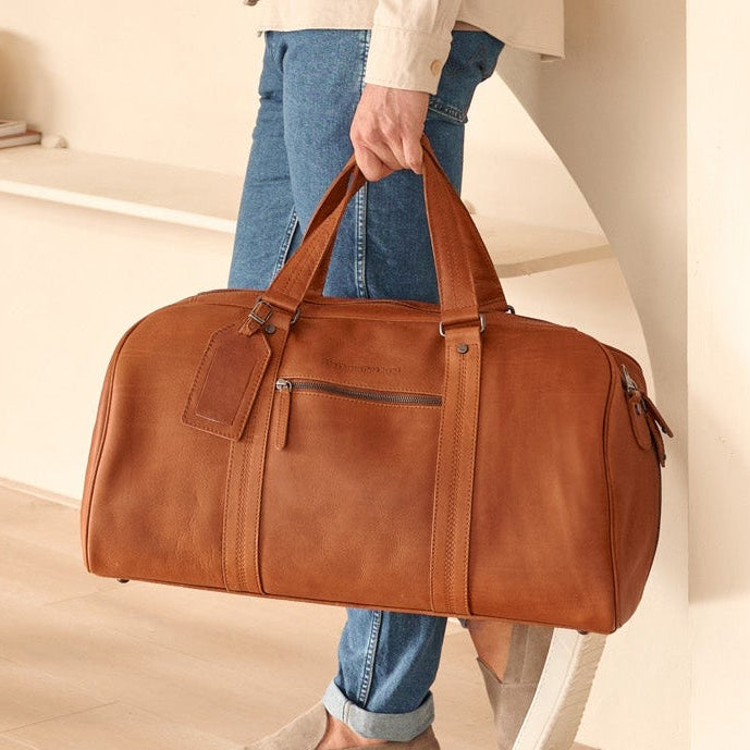 Cognac Leather Weekender Bag Rivaro, product view 2