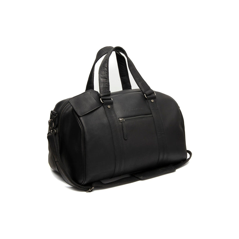 Black Leather Weekender Bag Volenza, front view