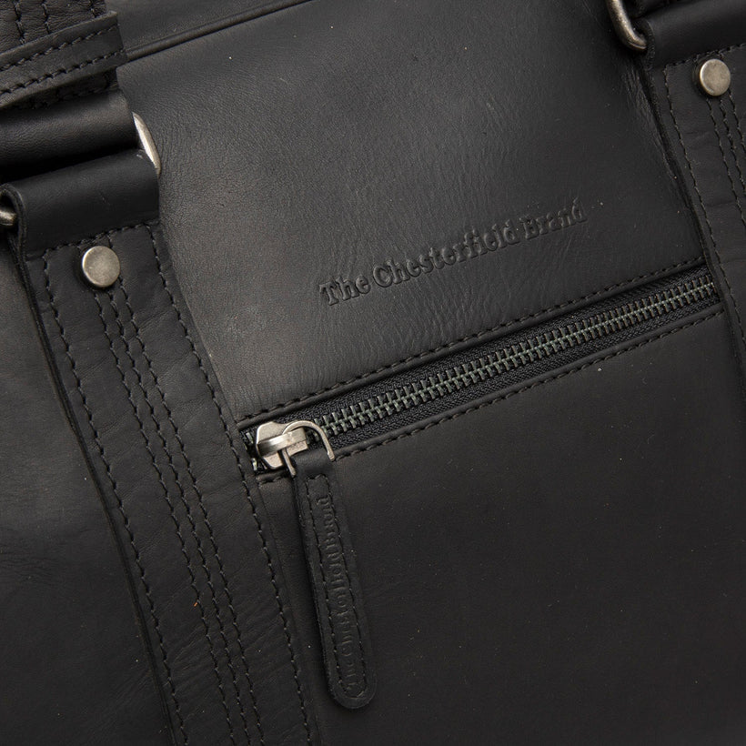 Black Leather Weekender Bag Volenza, front view