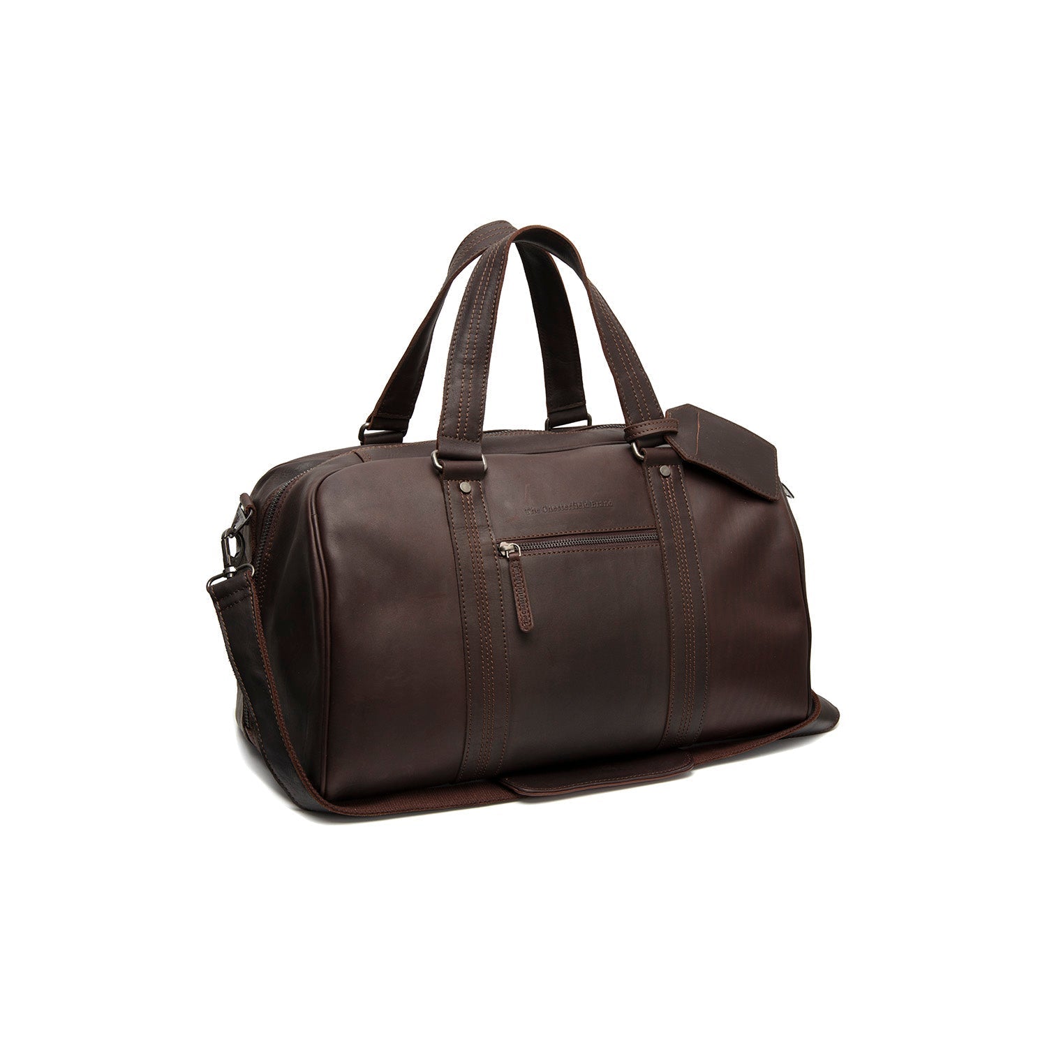 Brown Leather Weekender Bag Volenza, front view