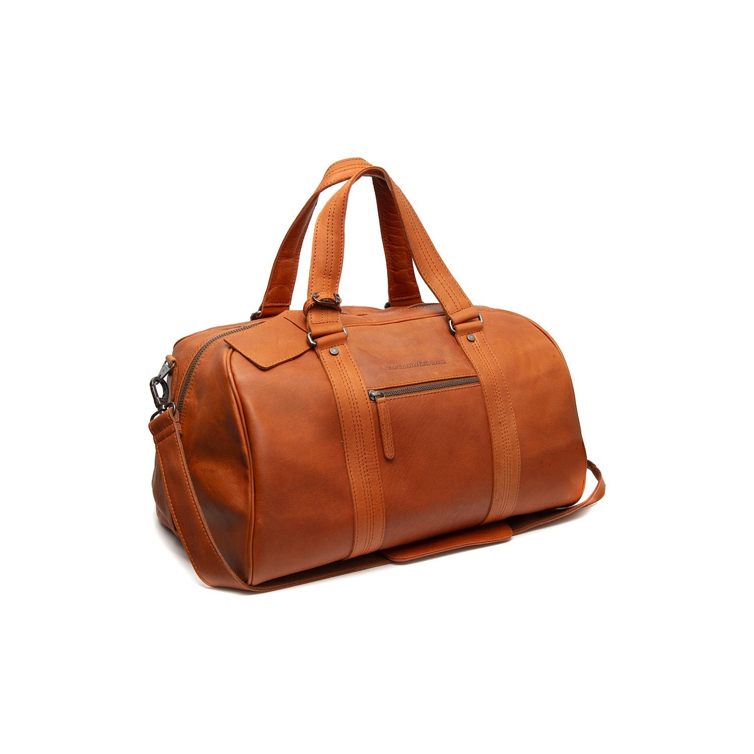 Cognac Leather Weekender Bag Volenza, front view