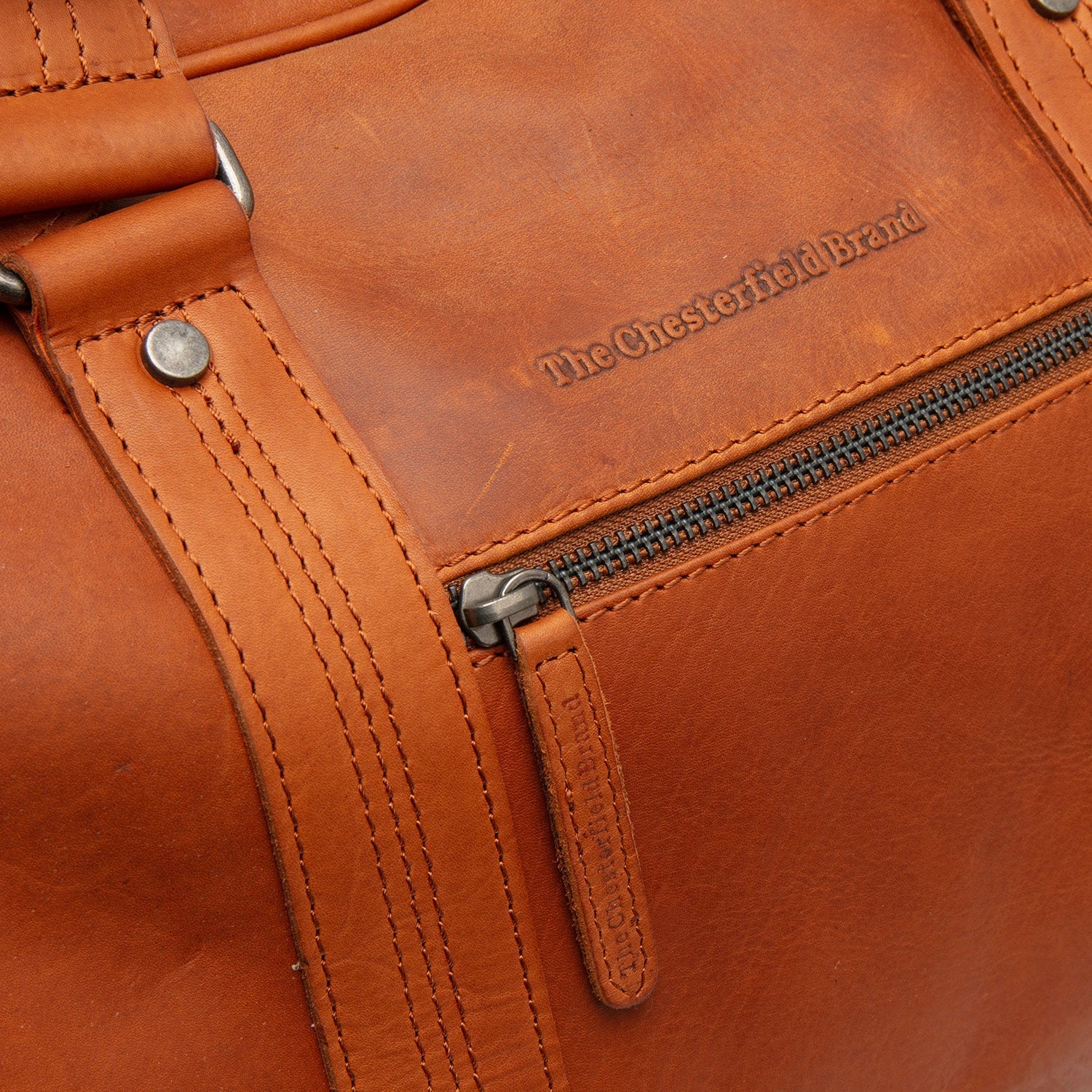 Cognac Leather Weekender Bag Volenza, product view 3