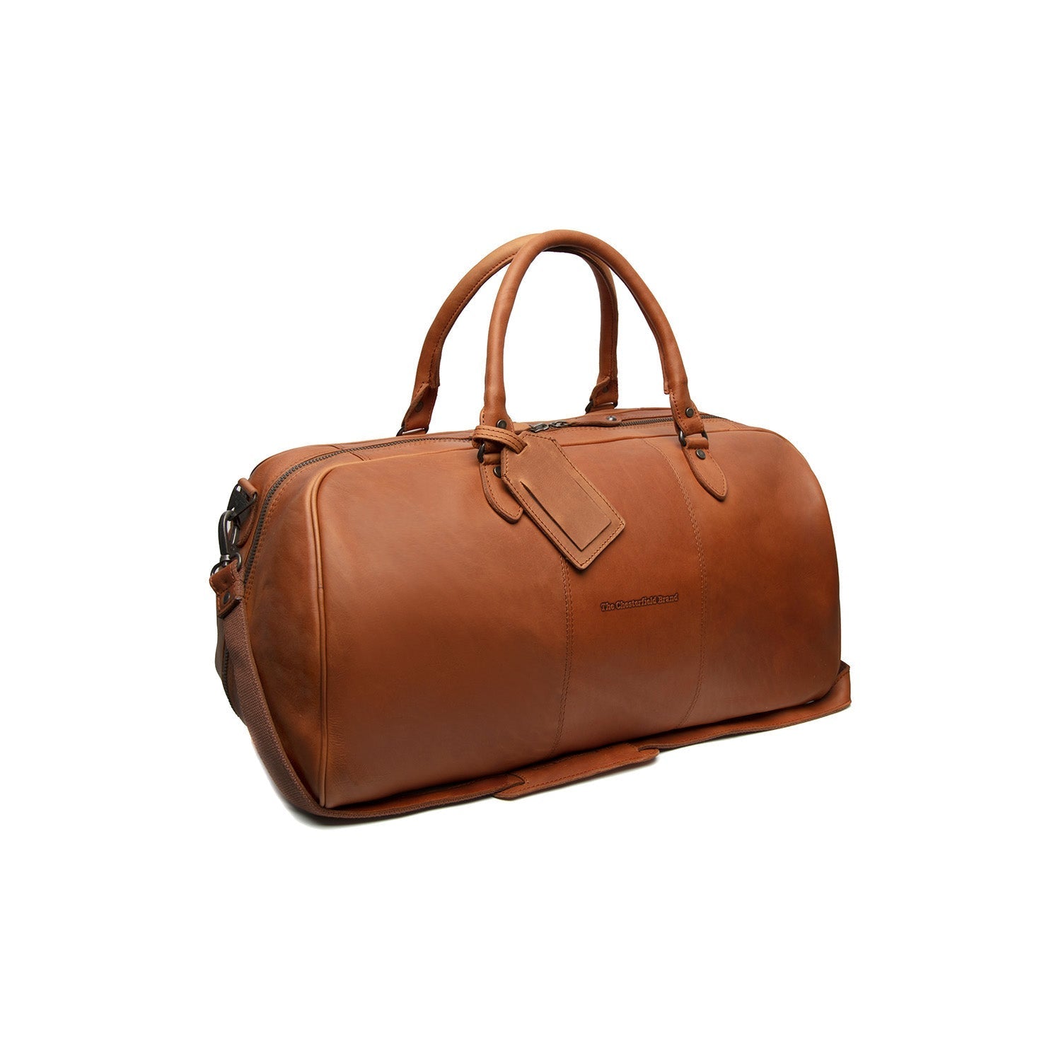 Cognac Leather Weekender Bag William, front view