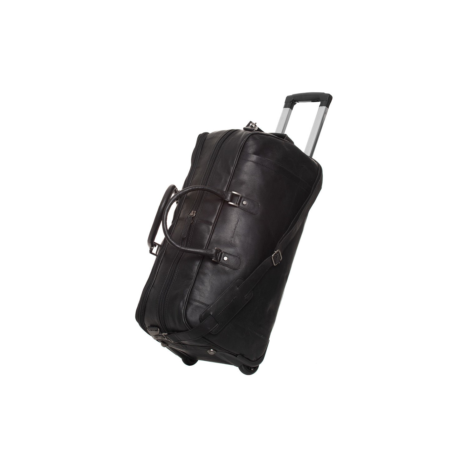Black Leather Weekender Trolley Jayven, front view