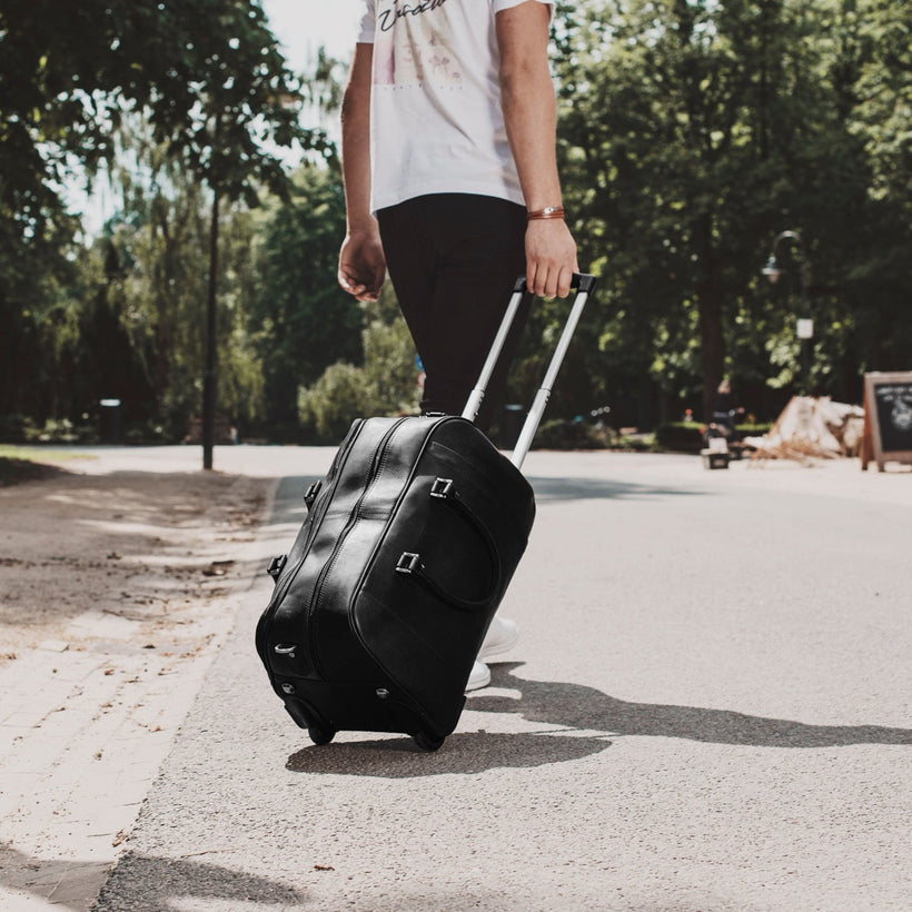 Black Leather Weekender Trolley Jayven, front view