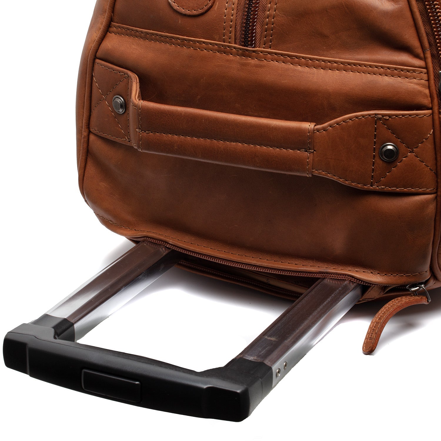 Cognac Leather Weekender Trolley Jayven, detail view 1