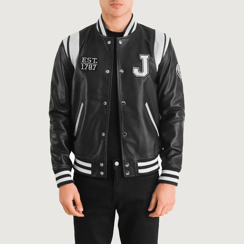 Liberte New Jersey Black Leather Varsity Jacket – alternate product view 1