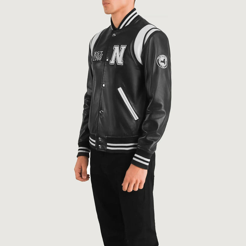 Liberte New York Black Leather Varsity Jacket – alternate product view 2