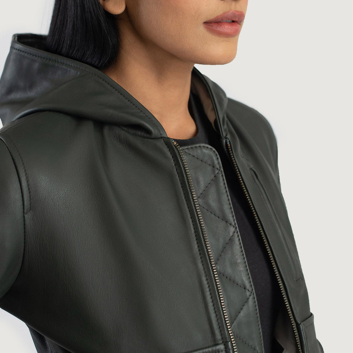 Luna Hooded Leather Bomber Jacket – alternate product view 6