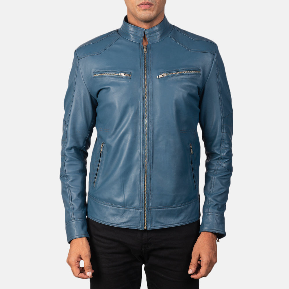 Mack Blue Leather Biker Jacket - image 4