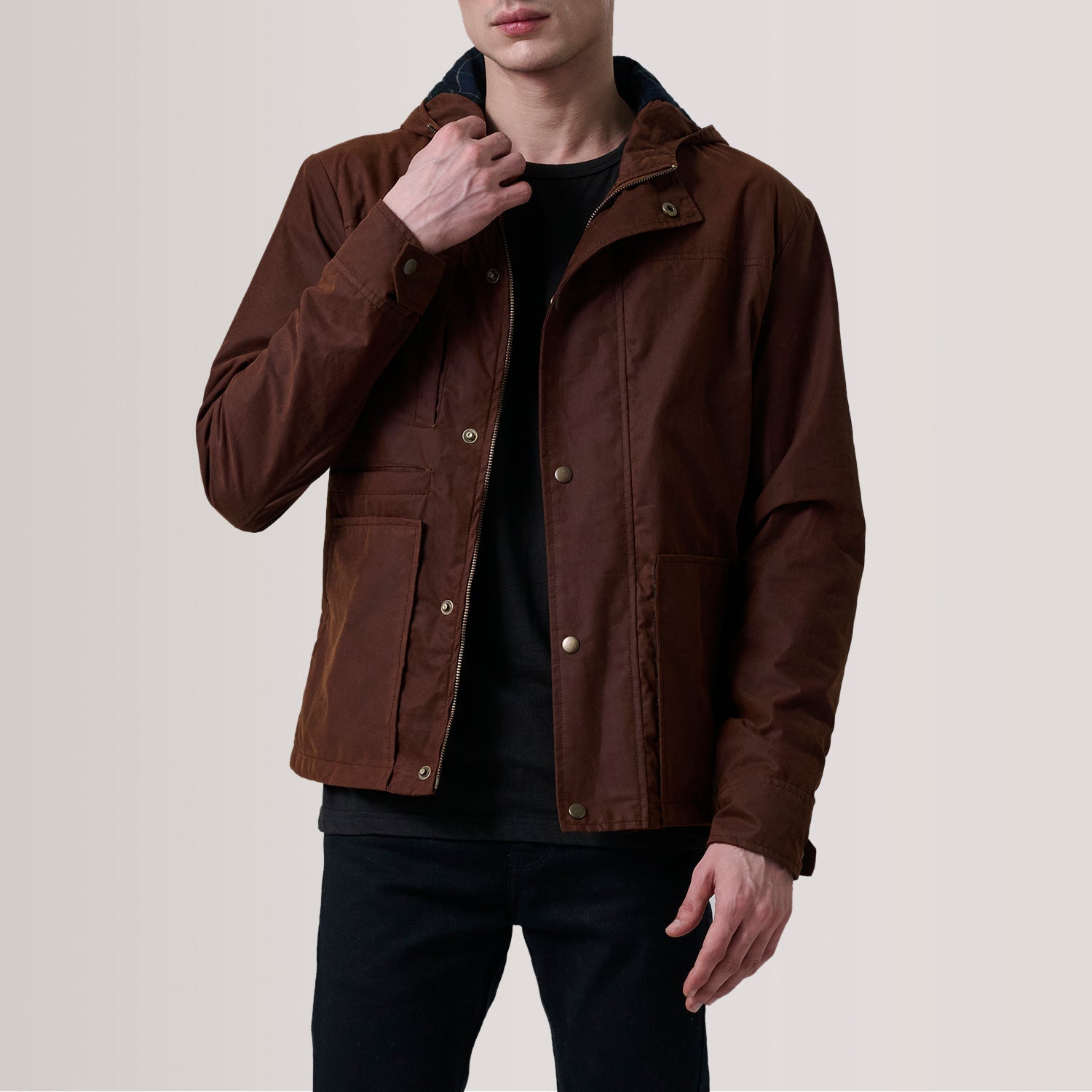 Marlo Brown Canvas Hooded Work Jacket - image 1