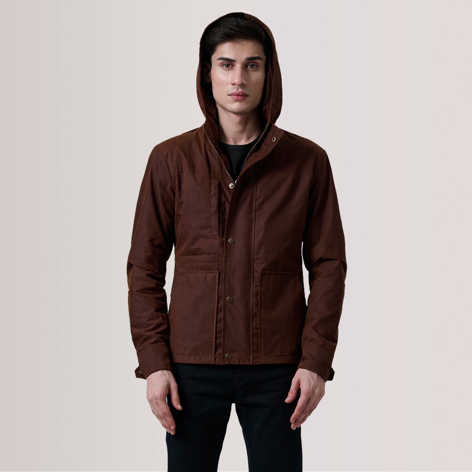 Marlo Brown Canvas Hooded Work Jacket - image 5