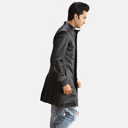 Black Sheepskin leather Coat - Back View Showing Tailored Shoulder Fit & Clean Hemline