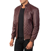 Styled Fit Perspective of Moda Black Leather Bomber Jacket on Model - Natural Daylight Drape